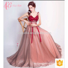 Slender A line Appliqued Tulle Sleeveless Evening Dress With Fine Bow
